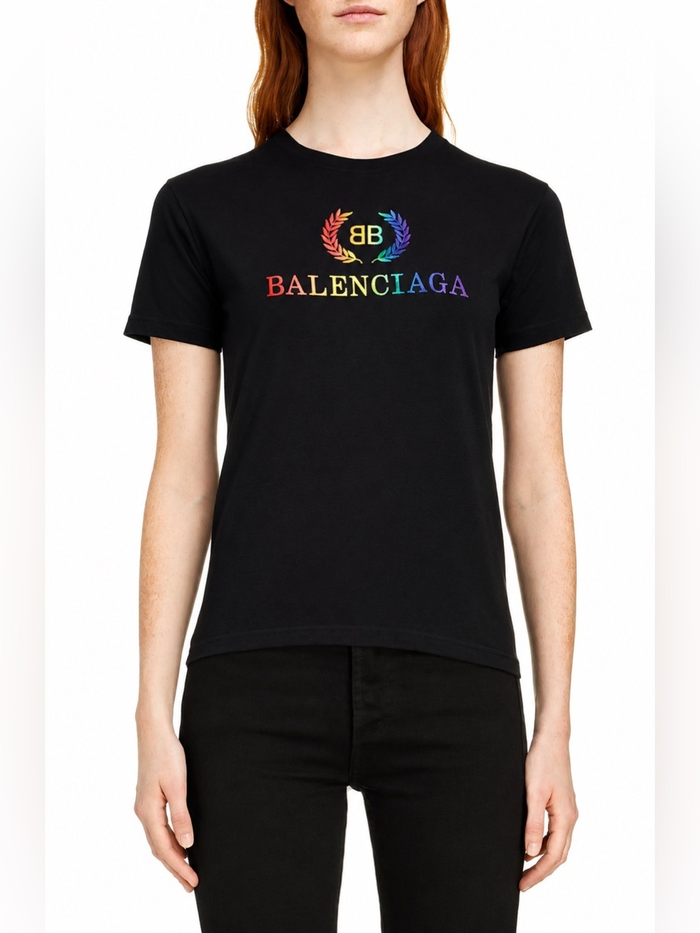 BALENCIAGA | Rainbow Logo-Embroidered Cotton T-Shirt - Picture 1 of 7